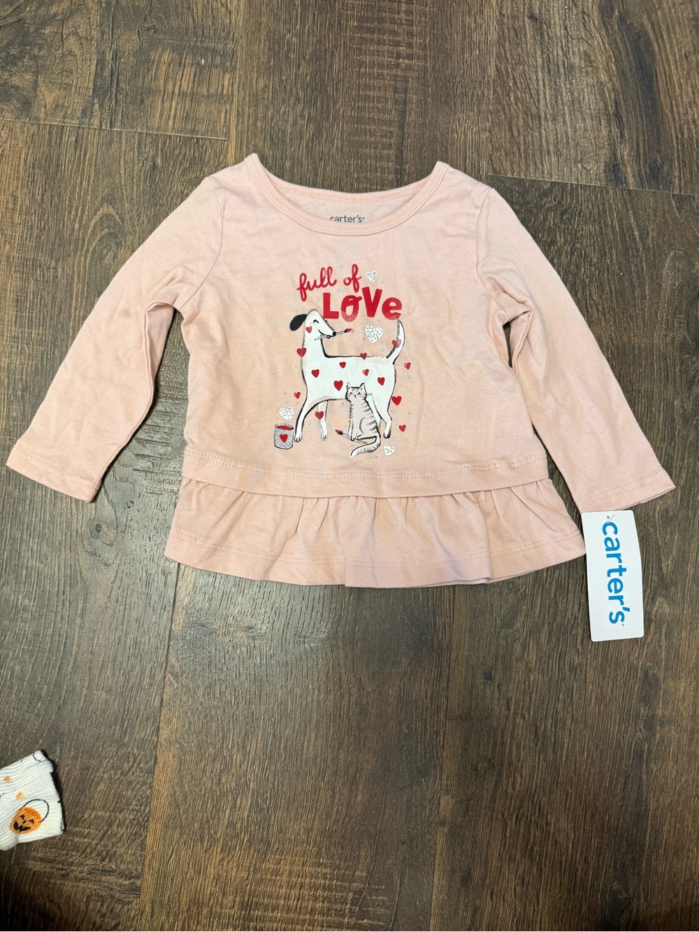 Carter's Soft Pink 'Full of Love' Long Sleeve Ruffle Hem Tee